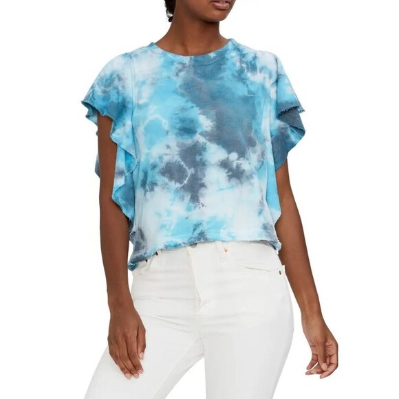 Michael Stars Tops - MICHAEL STARS Ariana Blue Tie Dye Cotton Terry Ruffled Sweatshirt Top, Size S